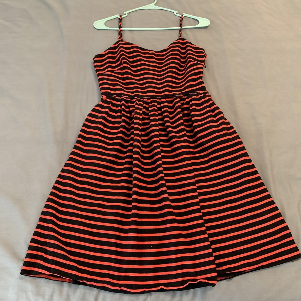 J. Crew Factory Black and Red Striped Sundress
